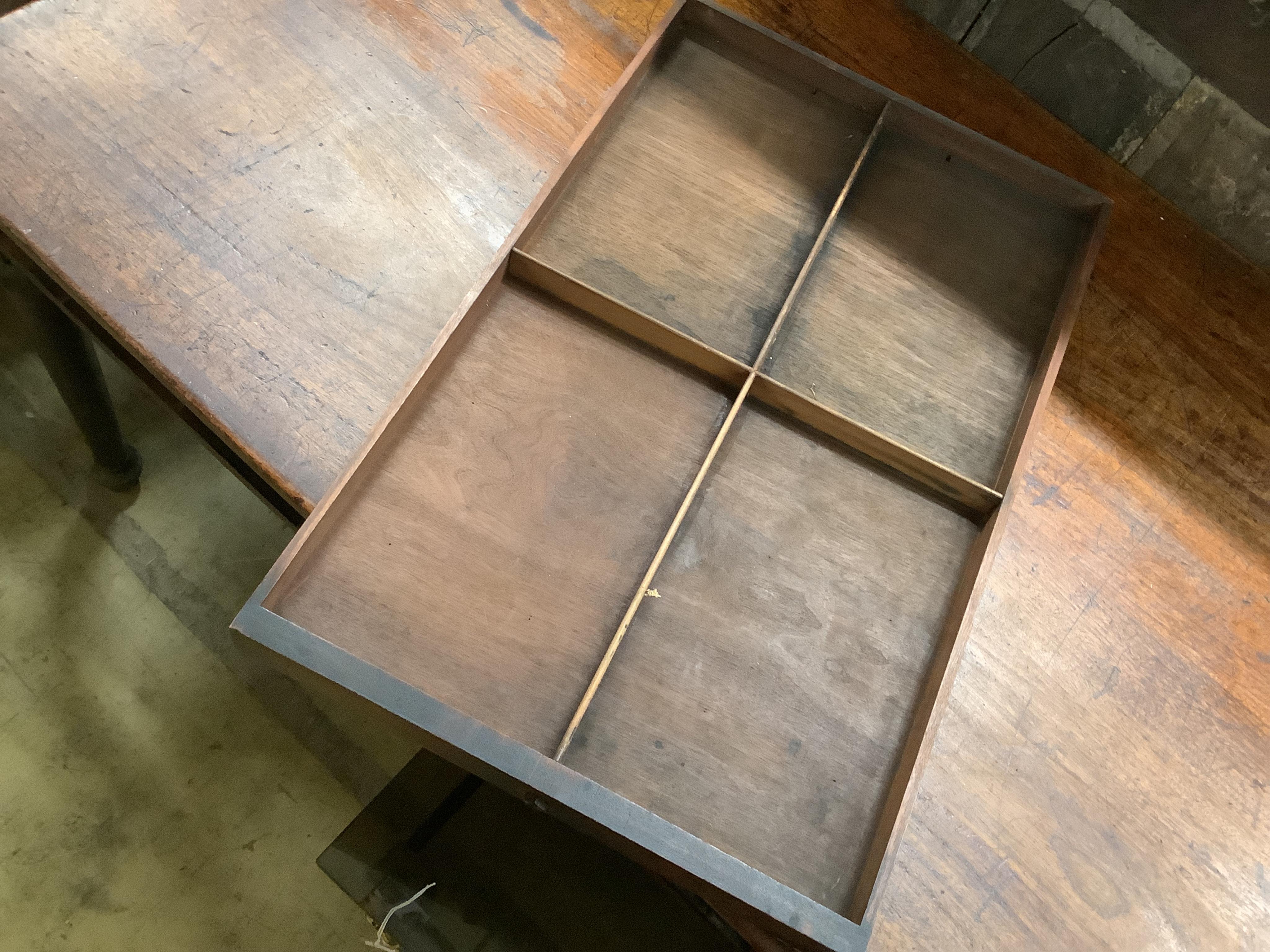 A Victorian writing table from The Royal College of Surgeons, width 168cm, depth 89cm, height 75cm. Condition - fair